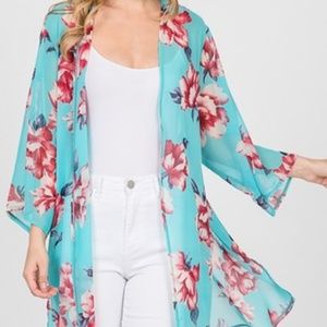 FLORAL KIMONO WITH SIDE SLIT AND SELF TIE